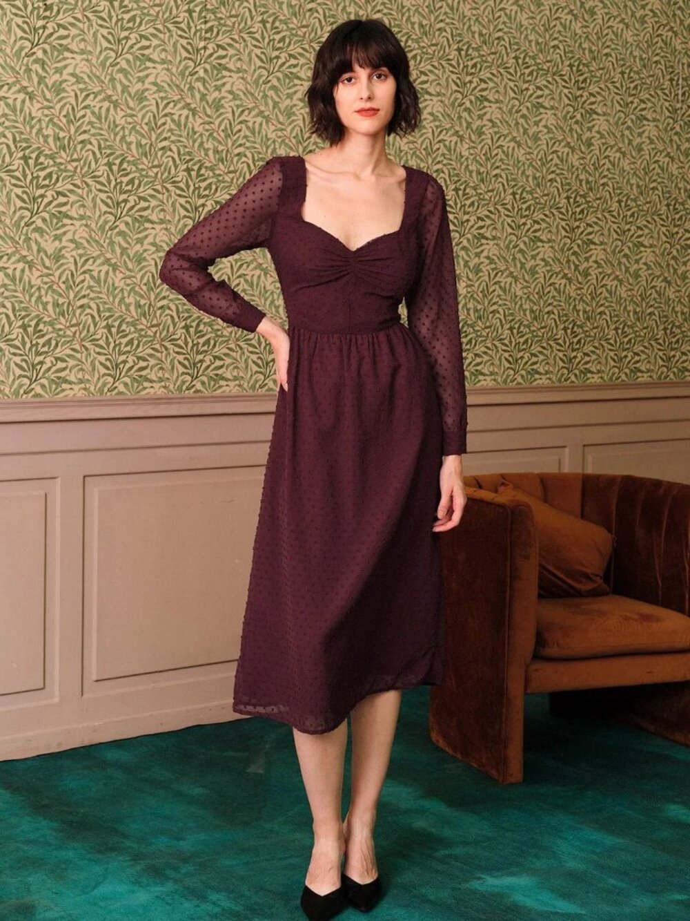 Sheer Sleeve Midi Dress